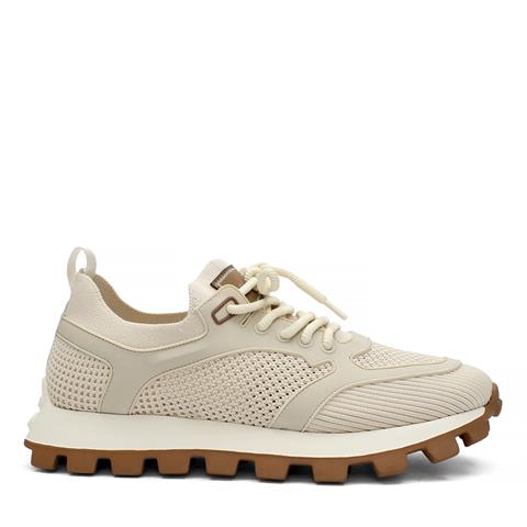 Erkek Bej Bağcıklı Kalın Tabanlı Deri Sneaker