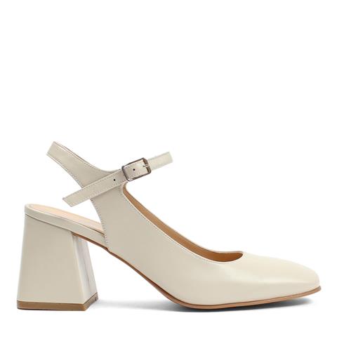 Kadın Bej Kalın Topuklu Deri Klasik Ayakkabı