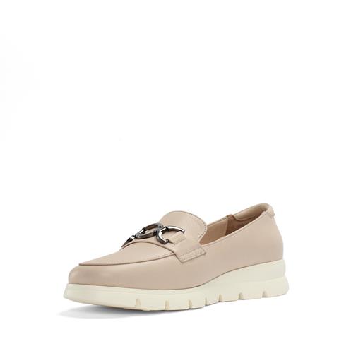 Kadın Bej Tokalı Kalın Tabanlı Deri Loafer