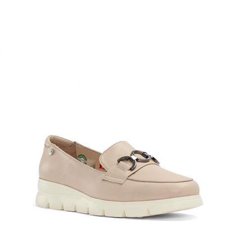 Kadın Bej Tokalı Kalın Tabanlı Deri Loafer