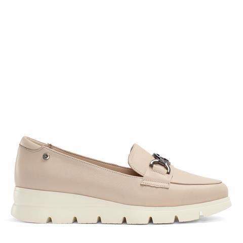 Kadın Bej Tokalı Kalın Tabanlı Deri Loafer