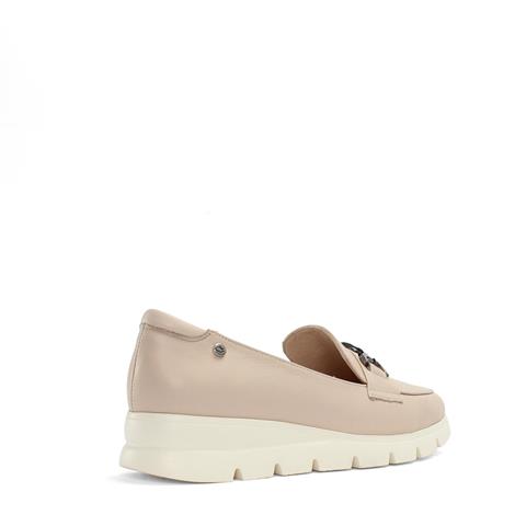 Kadın Bej Tokalı Kalın Tabanlı Deri Loafer