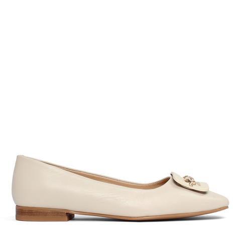 Kadın Bej Tokalı Deri Babet