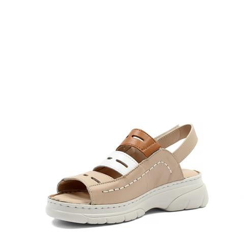Kadın Bej Bilekten Cırt Cırtlı Deri Sandalet