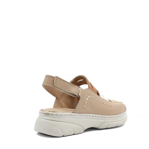 Kadın Bej Bilekten Cırt Cırtlı Deri Sandalet