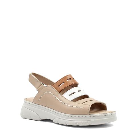 Kadın Bej Bilekten Cırt Cırtlı Deri Sandalet
