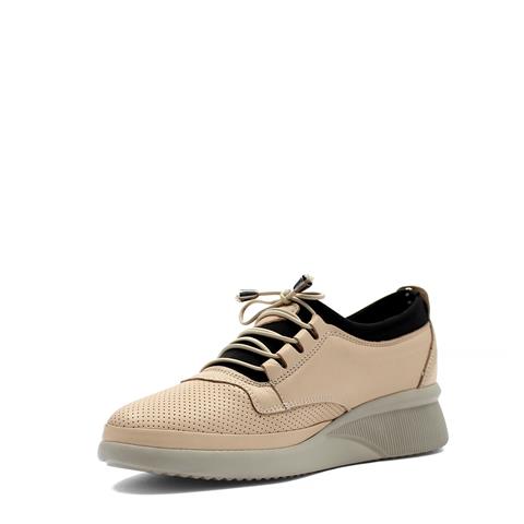 Kadın Bej Bağcıklı Dolgu Topuklu Deri Ayakkabı