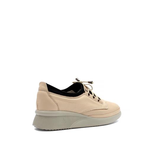 Kadın Bej Bağcıklı Dolgu Topuklu Deri Ayakkabı