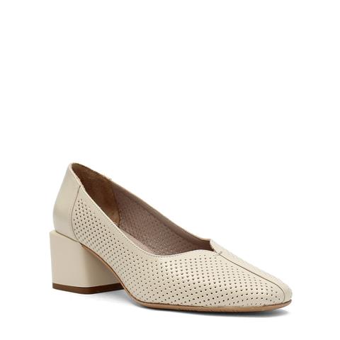 Kadın Bej Kalın Topuklu Deri Klasik Ayakkabı