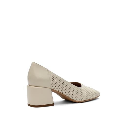 Kadın Bej Kalın Topuklu Deri Klasik Ayakkabı