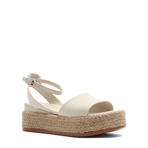 Kadın Bej Hasır Tabanlı Deri Sandalet