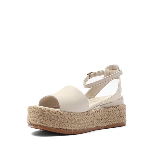 Kadın Bej Hasır Tabanlı Deri Sandalet