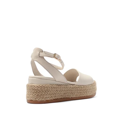 Kadın Bej Hasır Tabanlı Deri Sandalet