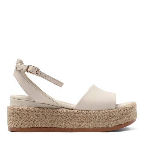 Kadın Bej Hasır Tabanlı Deri Sandalet