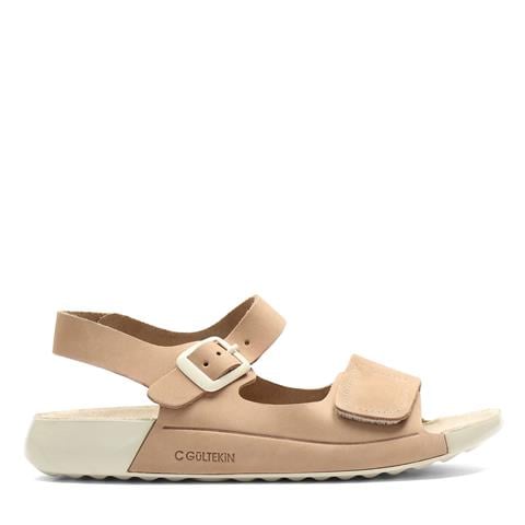 Kadın Bej Önü Cırt Cırtlı Nubuk Deri Sandalet