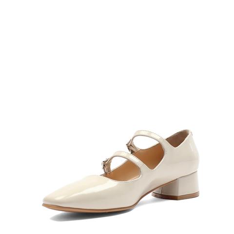 Kadın Bej Çift Bantlı Rugan Deri Klasik Ayakkabı