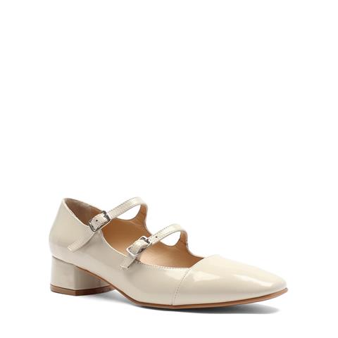 Kadın Bej Çift Bantlı Rugan Deri Klasik Ayakkabı