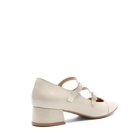 Kadın Bej Çift Bantlı Rugan Deri Klasik Ayakkabı