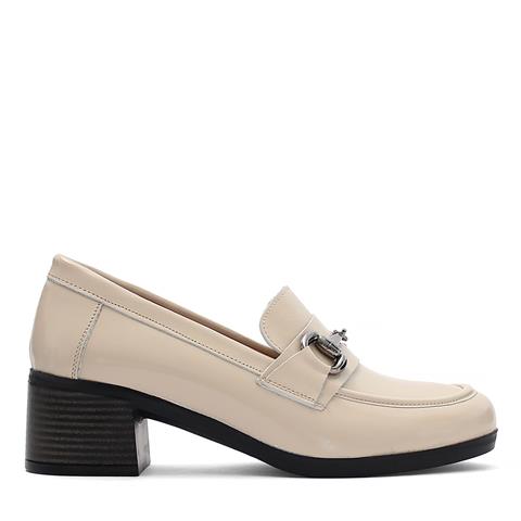 Kadın Bej Tokalı Rugan Deri Klasik Ayakkabı