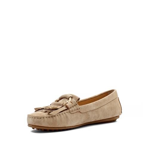 Kadın Bej Püsküllü Süet Deri Babet