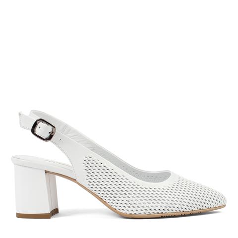 Kadın Beyaz Bilekten Bantlı Deri Klasik Ayakkabı