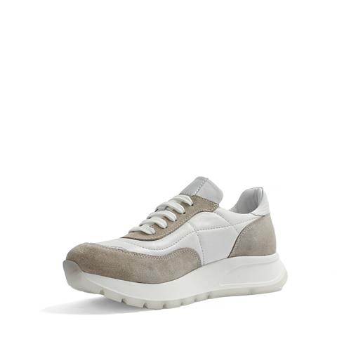 Kadın Beyaz Bej Bağcıklı Kalın Tabanlı Deri Sneaker