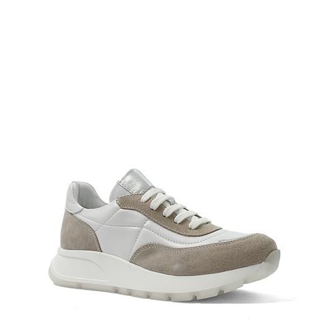 Kadın Beyaz Bej Bağcıklı Kalın Tabanlı Deri Sneaker