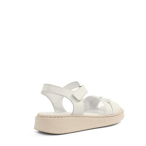 Kadın Beyaz Bilekten Cırt Cırtlı Tokalı Deri Sandalet