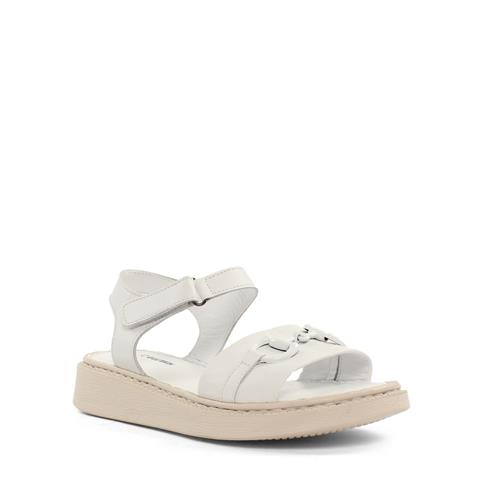 Kadın Beyaz Bilekten Cırt Cırtlı Tokalı Deri Sandalet