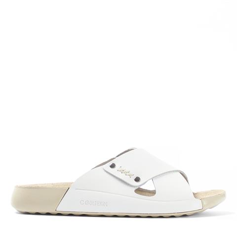 Kadın Beyaz Zımba Detaylı Deri Terlik