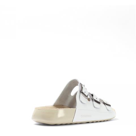 Kadın Beyaz Üç Tokalı Rahat Deri Terlik