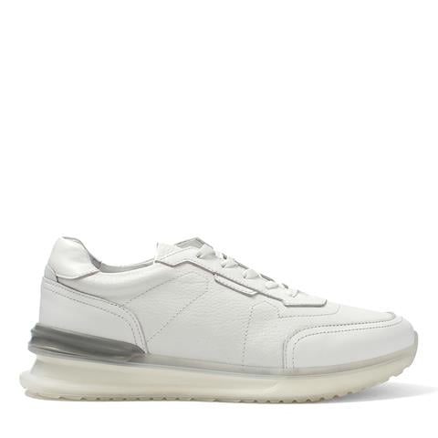 Erkek Beyaz Bağcıklı Deri Sneaker