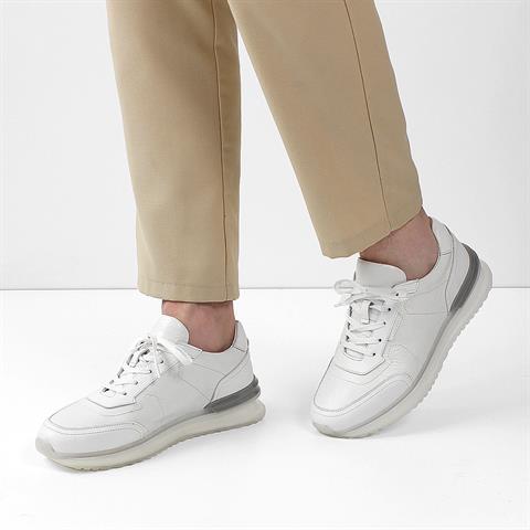 Erkek Beyaz Bağcıklı Deri Sneaker
