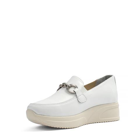 Kadın Beyaz Tokalı Dolgu Topuklu Deri Loafer