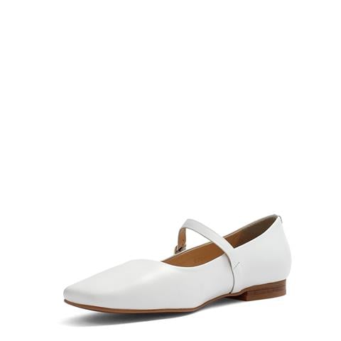 Kadın Beyaz Bantlı Küt Burun Deri Babet