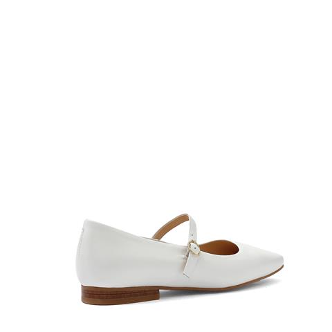 Kadın Beyaz Bantlı Küt Burun Deri Babet