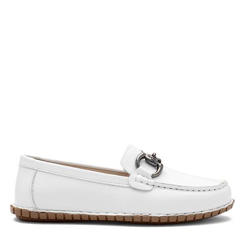 Kadın Beyaz Tokalı Deri Babet