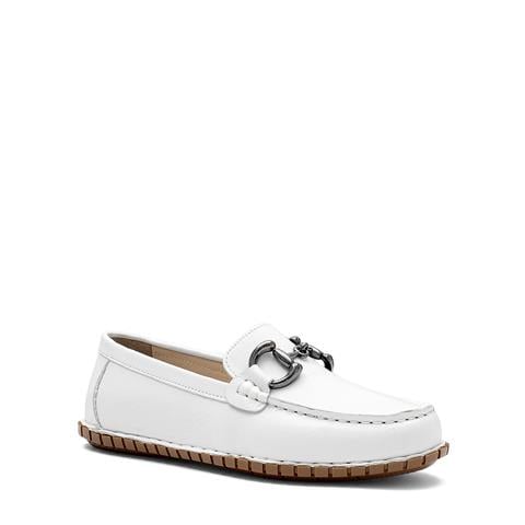 Kadın Beyaz Tokalı Deri Babet