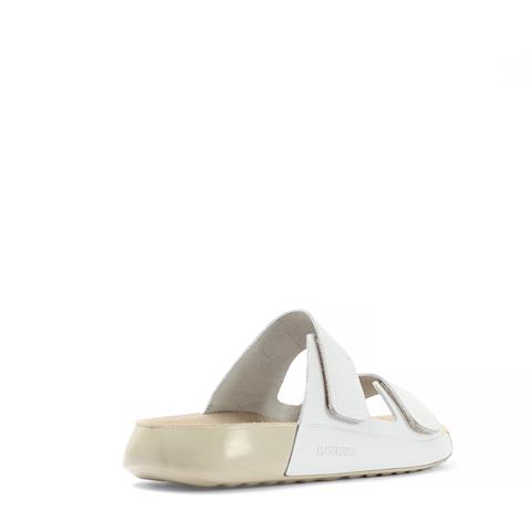 Kadın Beyaz Çift Bantlı Önü Cırt Cırtlı Deri Terlik