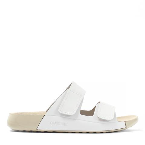 Kadın Beyaz Çift Bantlı Önü Cırt Cırtlı Deri Terlik