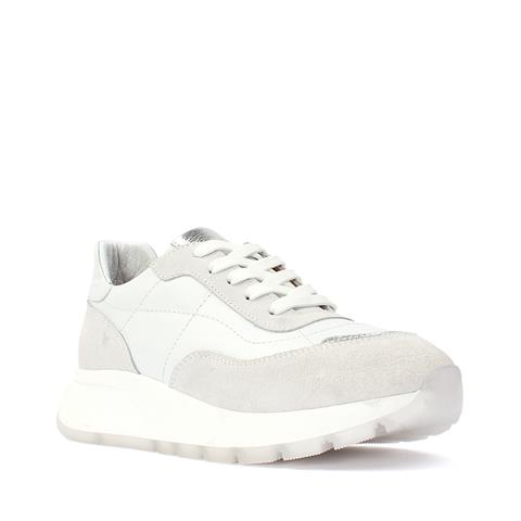 Kadın Beyaz Bağcıklı Kalın Tabanlı Deri Sneaker