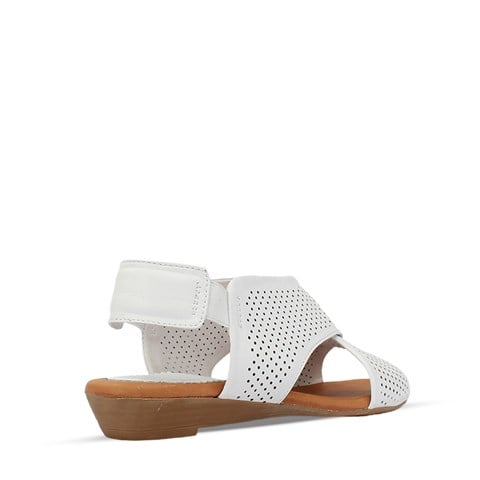 Kadın Beyaz Arkası Lastikli Çapraz Bantlı Deri Sandalet