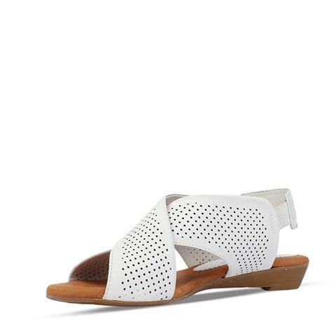 Kadın Beyaz Arkası Lastikli Çapraz Bantlı Deri Sandalet