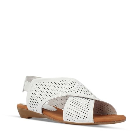 Kadın Beyaz Arkası Lastikli Çapraz Bantlı Deri Sandalet