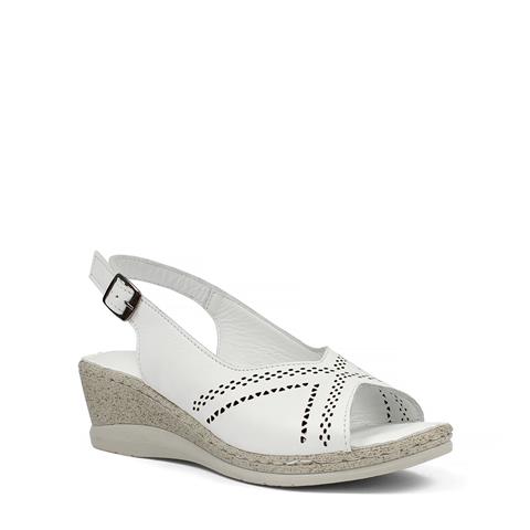 Kadın Beyaz Bilekten Bantlı Deri Sandalet