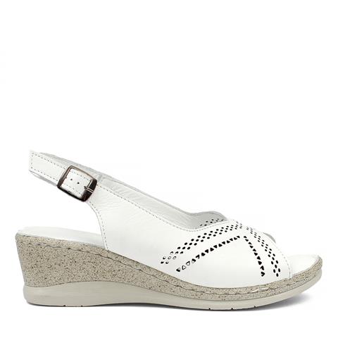 Kadın Beyaz Bilekten Bantlı Deri Sandalet