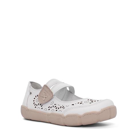 Kadın Beyaz Cırt Cırtlı Önü Kapalı Deri Ayakkabı