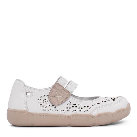 Kadın Beyaz Cırt Cırtlı Önü Kapalı Deri Ayakkabı