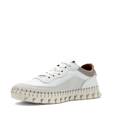 Kadın Beyaz Bağcıklı Dikiş Detaylı Deri Sneaker