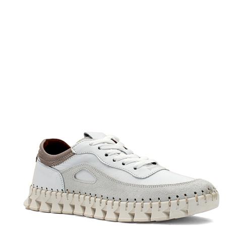 Kadın Beyaz Bağcıklı Dikiş Detaylı Deri Sneaker